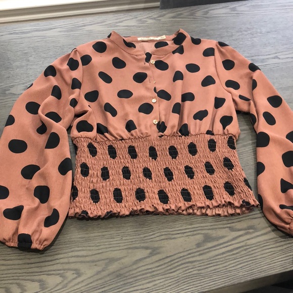 Tops - Brown/Black polka dot blouse